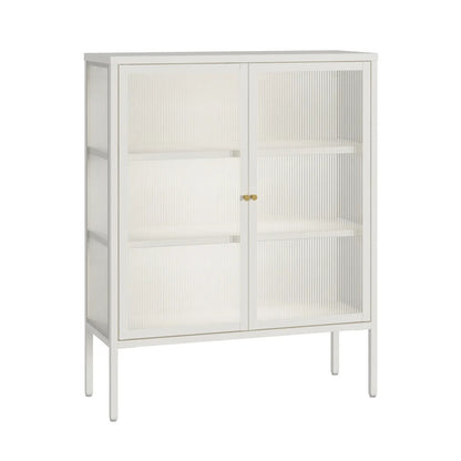 Hudson Warm White Metal and Fluted Glass Door Cabinet