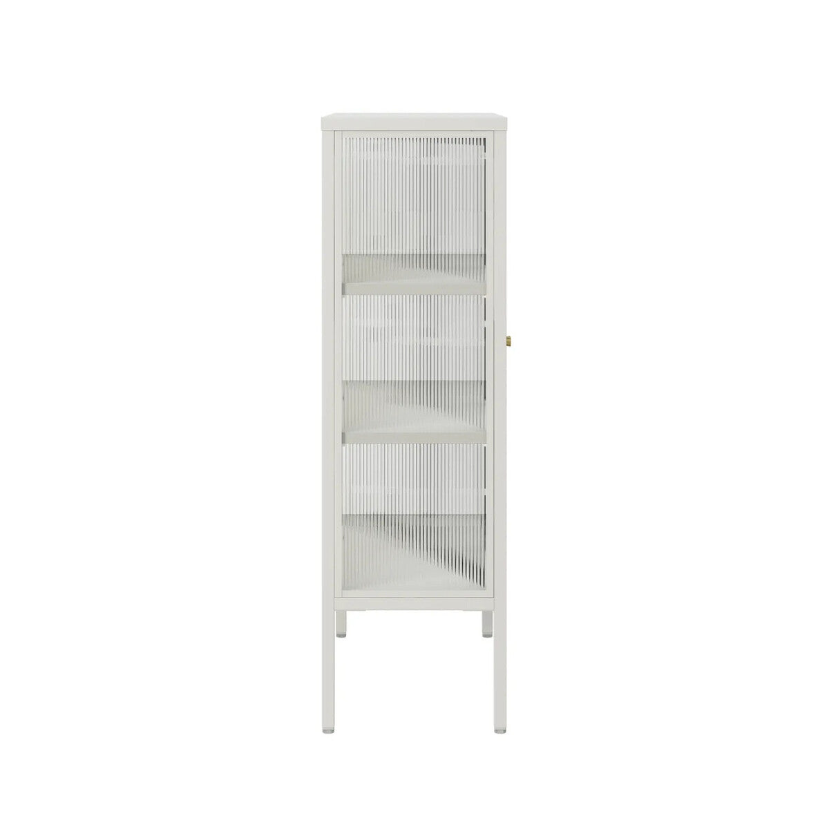 Hudson Warm White Metal and Fluted Glass Door Cabinet