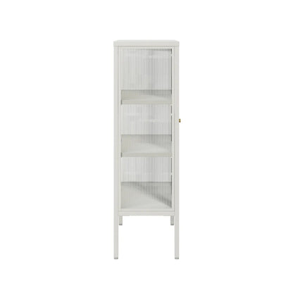 Hudson Warm White Metal and Fluted Glass Door Cabinet