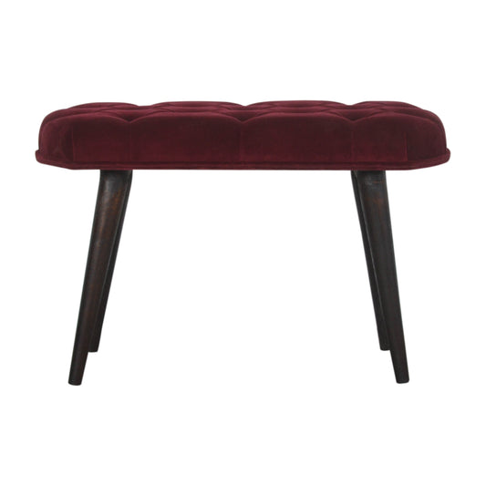 Amoura Deep Button Velvet Bench - Wine Red