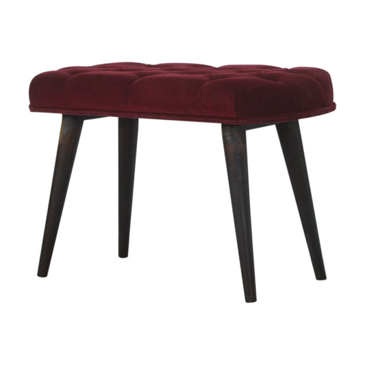 Amoura Deep Button Velvet Bench - Wine Red