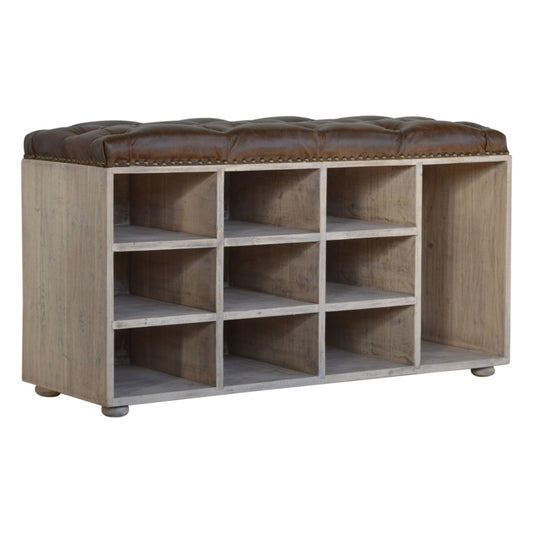 Manhattan buffalo Leather 10 Slot Storage Bench