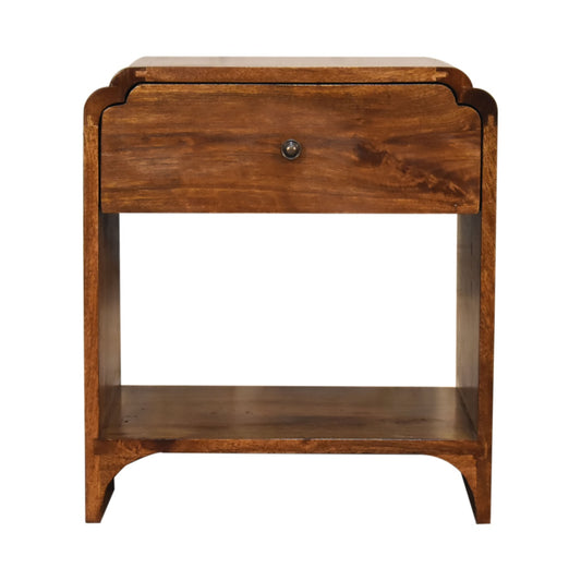 Eldorado Scalloped Wooden Vintage Style Bedside Table - Chestnut