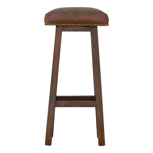 Soho Brown Leather Bar Stool with Brass Studding