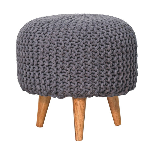 Boho Grey Round Footstool