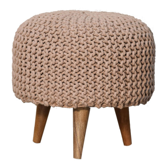 Boho Beige Round Footstool