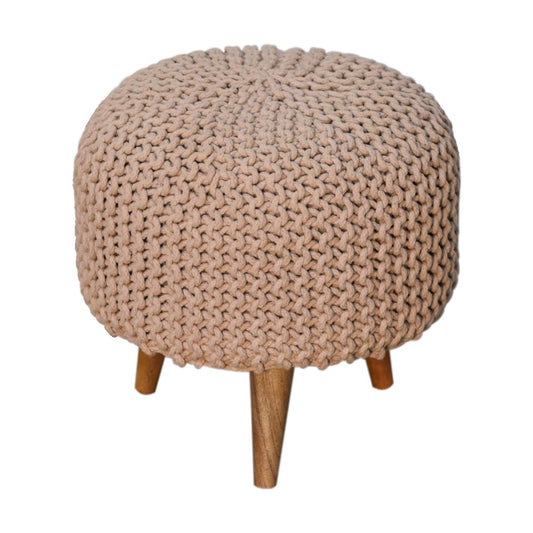 Boho Beige Round Footstool