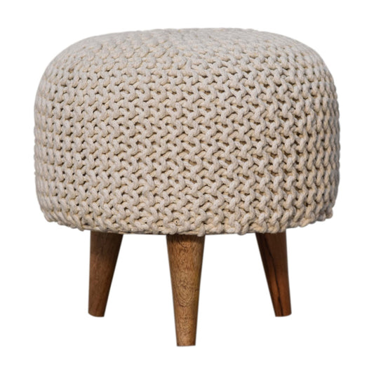 Boho White Round Footstool