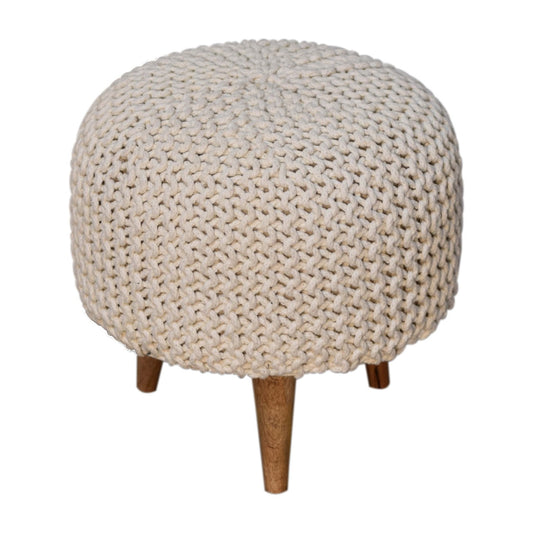 Boho White Round Footstool