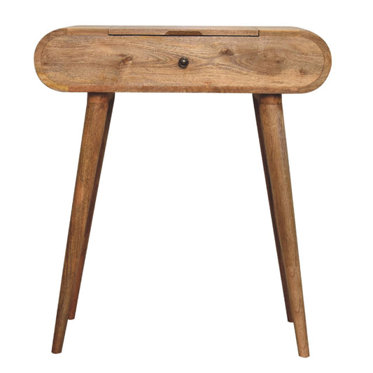 Compact Mid Century Style Dressing Table with Folding Mirror - Oak