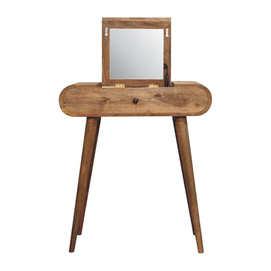 Compact Mid Century Style Dressing Table with Folding Mirror - Oak