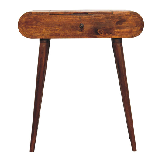 Compact Mid Century Style Dressing Table with Folding Mirror - Chestnut
