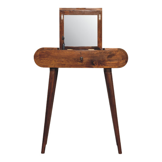 Compact Mid Century Style Dressing Table with Folding Mirror - Chestnut