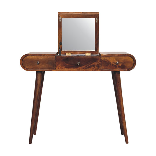 Mid Century Style Dressing Table with Folding Mirror - Chestnut