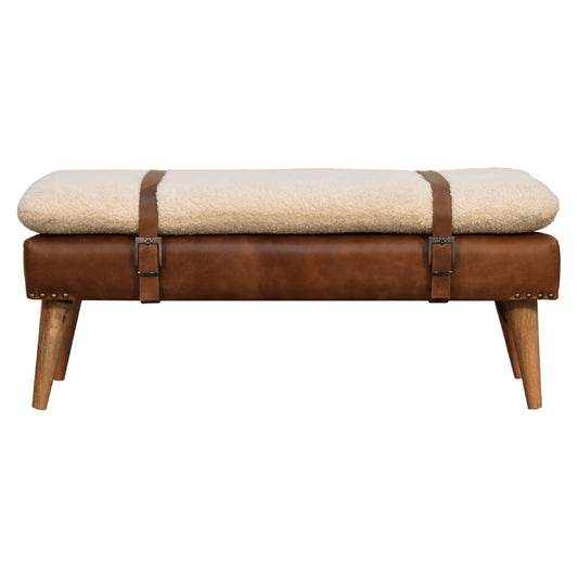 Dallas Vintage Style Buffalo Leather Boucle Bench - Brown
