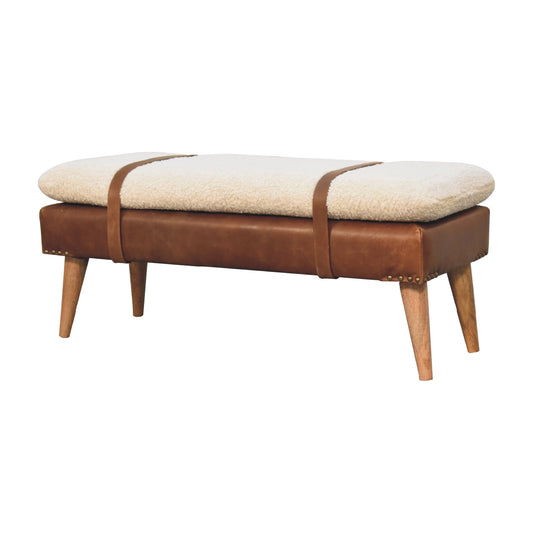 Dallas Vintage Style Buffalo Leather Boucle Bench - Brown