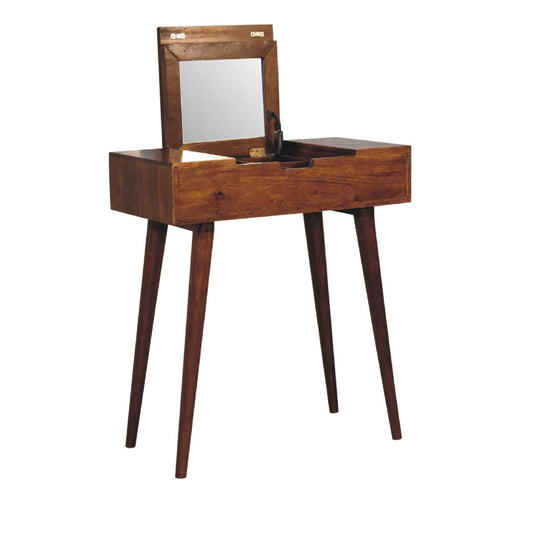 Compact Vintage Style Dressing Table with Folding Mirror - Chestnut
