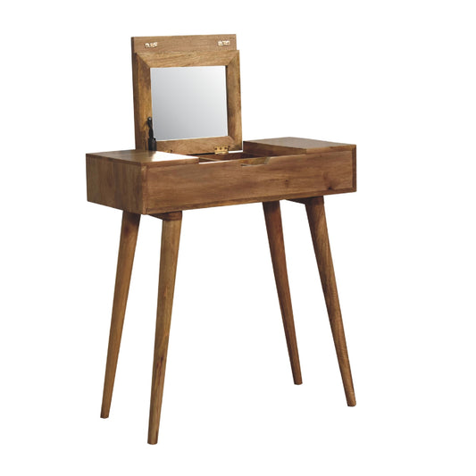 Compact Vintage Style Dressing Table with Folding Mirror - Oak