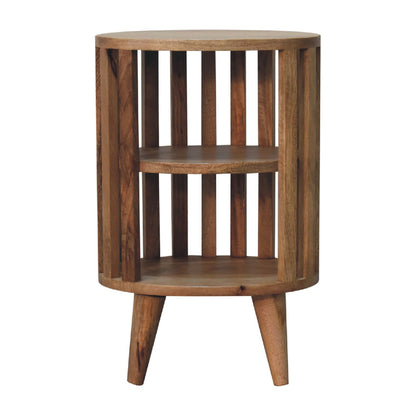 Mandalay Wooden Slat Double Shelf Bedside- Oak Finish