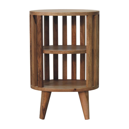 Mandalay Wooden Slat Double Shelf Bedside- Oak Finish