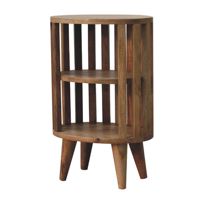 Mandalay Wooden Slat Double Shelf Bedside- Oak Finish