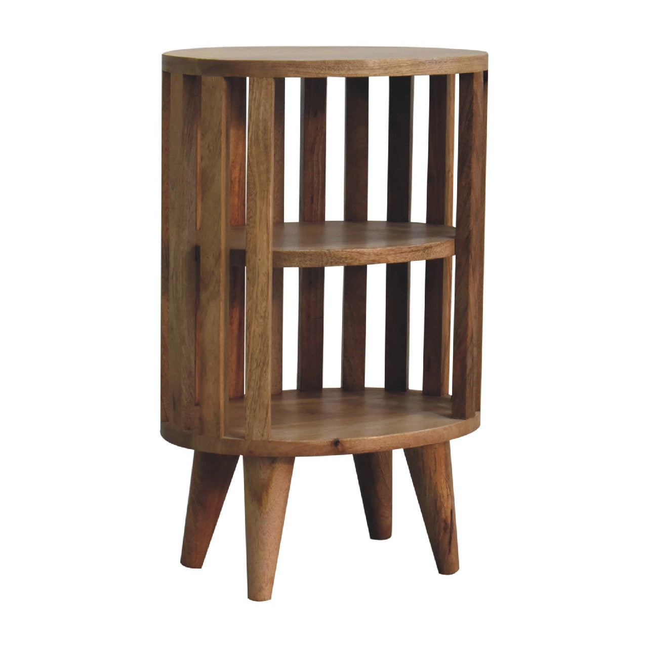 Mandalay Wooden Slat Double Shelf Bedside- Oak Finish
