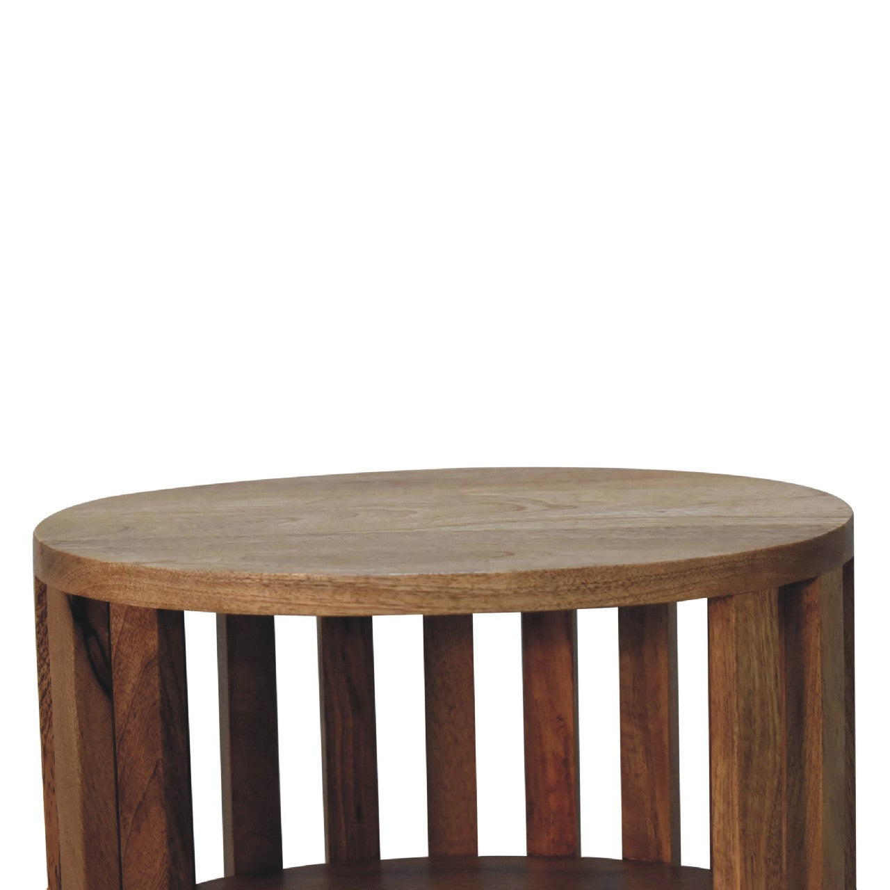 Mandalay Wooden Slat Double Shelf Bedside- Oak Finish
