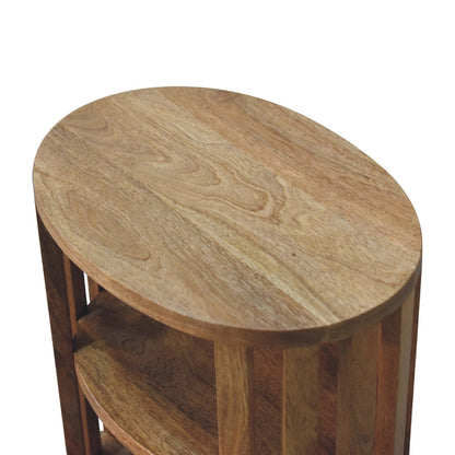 Mandalay Wooden Slat Double Shelf Bedside- Oak Finish