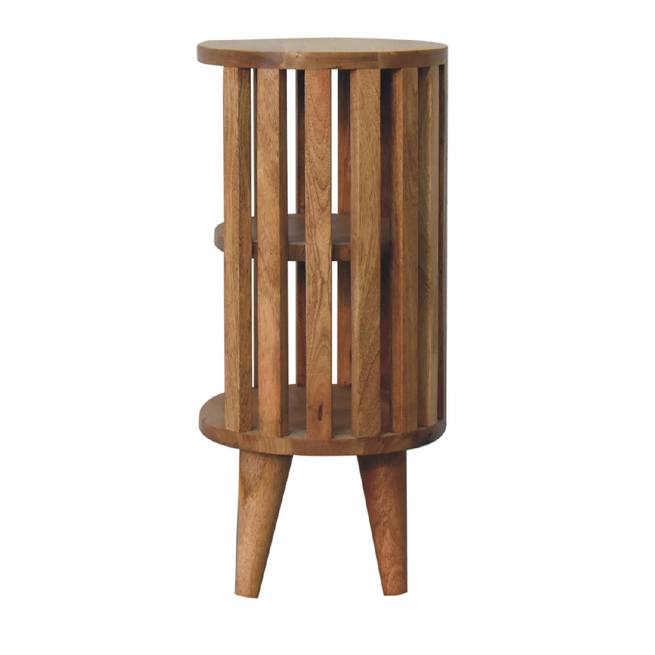 Mandalay Wooden Slat Double Shelf Bedside- Oak Finish