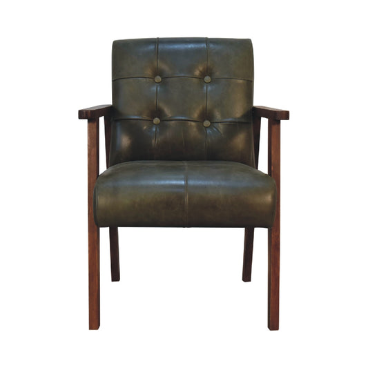 Soho Vintage Style Leather Armchair - Olive Green