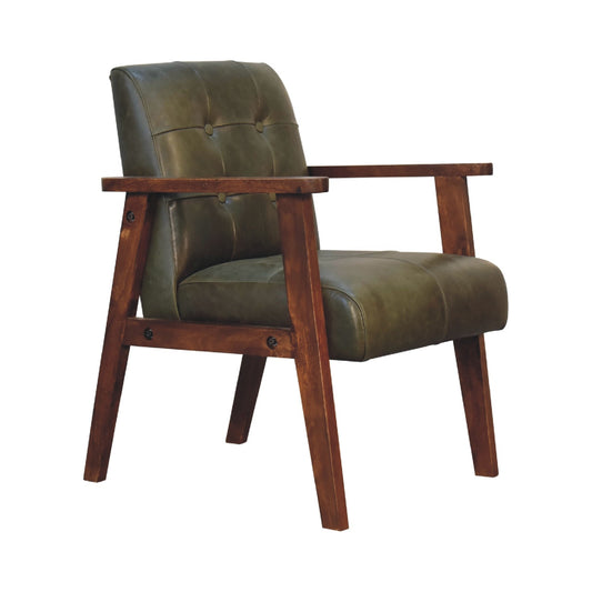 Soho Vintage Style Leather Armchair - Olive Green