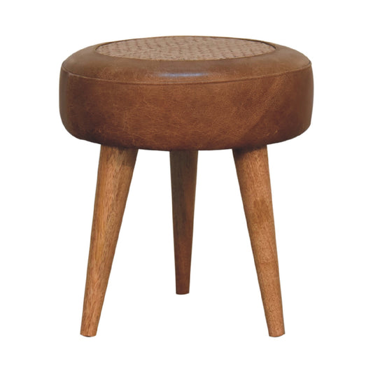 Vintage Loft Seagrass & Leather Round Footstool