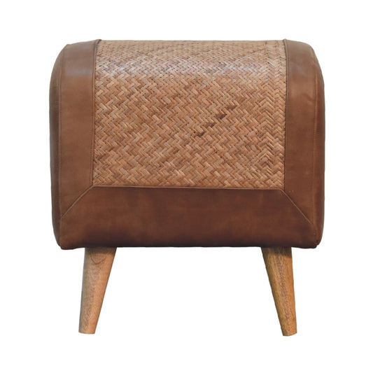 Vintage Loft Seagrass & Leather Footstool