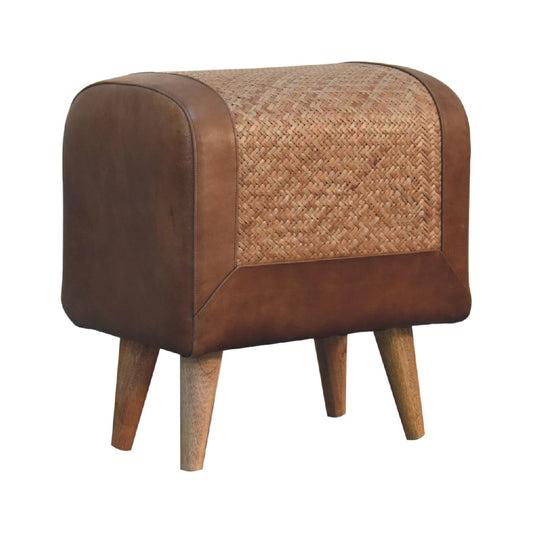 Vintage Loft Seagrass & Leather Footstool