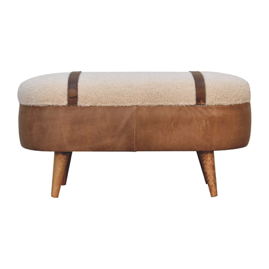 Dallas Vintage Style Buffalo Leather Boucle Bench Seat - Tan