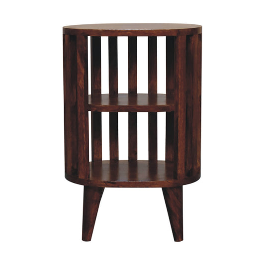 Mandalay Wooden Slat Double Shelf Bedside - Chestnut