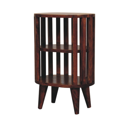 Mandalay Wooden Slat Double Shelf Bedside - Chestnut