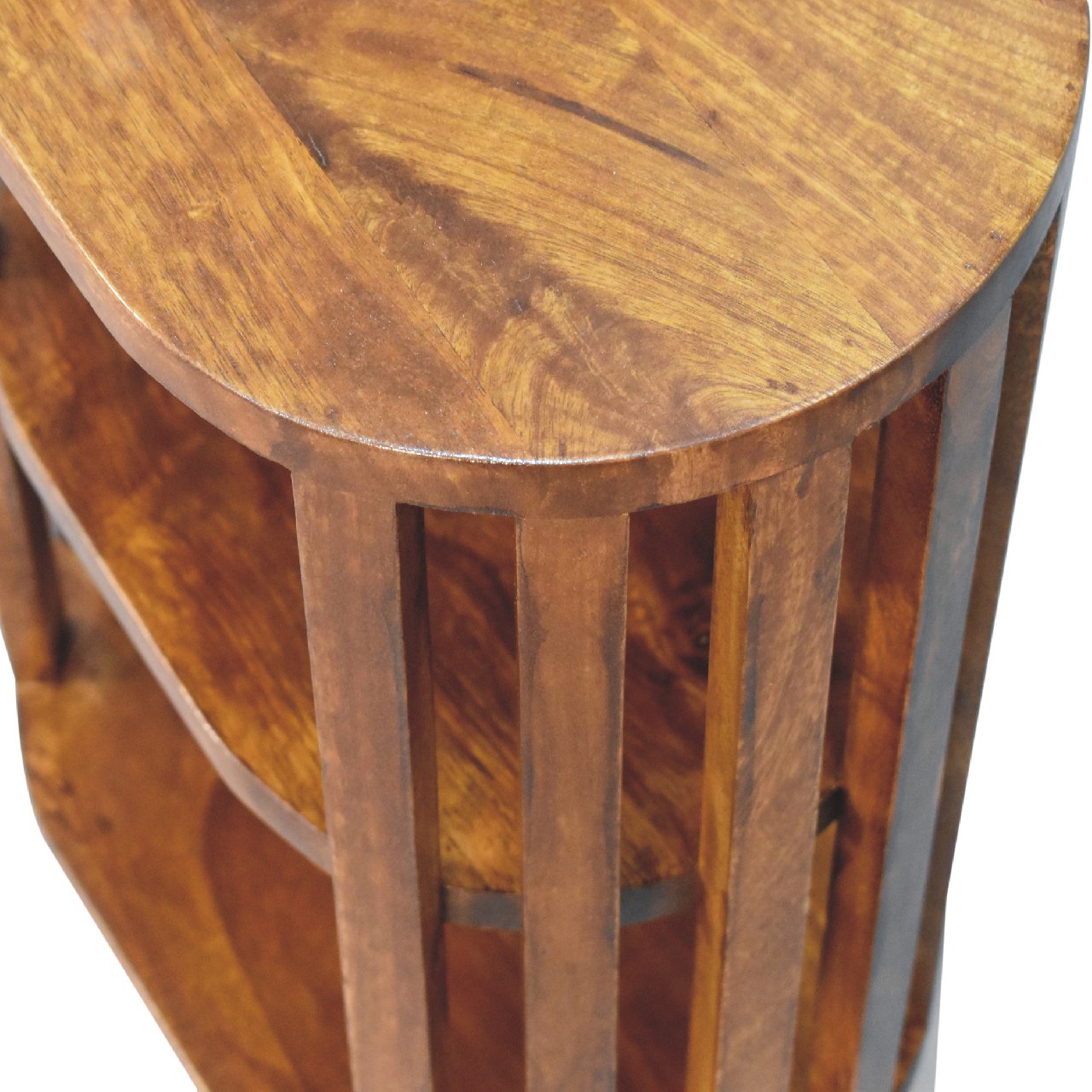 Mandalay Wooden Slat Double Shelf Bedside - Chestnut