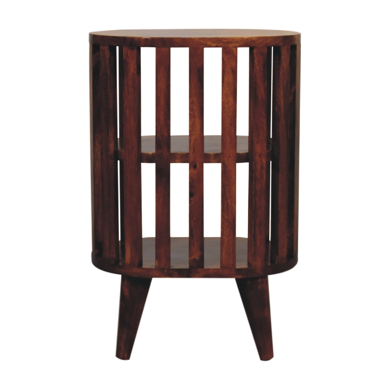 Mandalay Wooden Slat Double Shelf Bedside - Chestnut