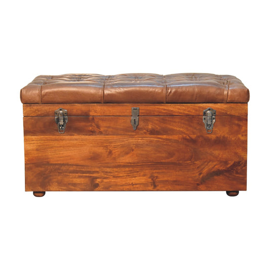Soho Buffalo Hide Leather Storage Trunk - Brown - Chestnut