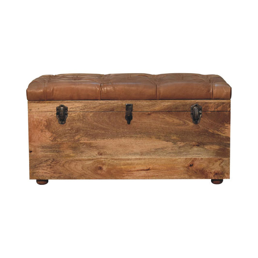Soho Buffalo Hide Leather Storage Trunk - Brown - Oak
