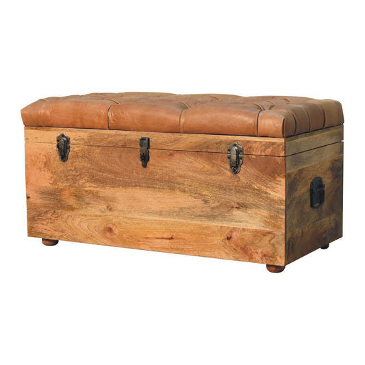 Soho Buffalo Hide Leather Storage Trunk - Brown - Oak