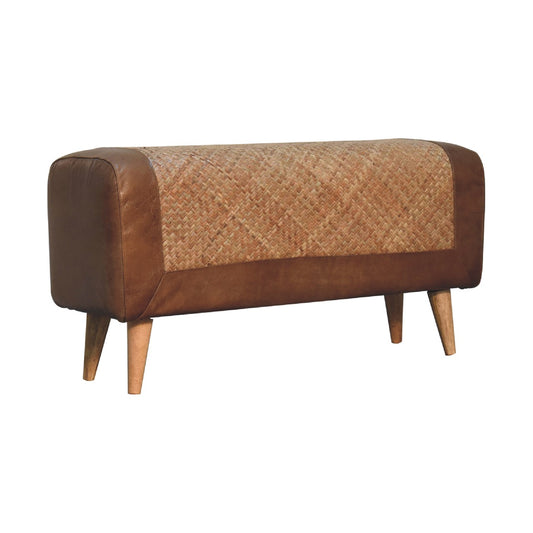 Vintage Loft Seagrass & Leather Bench - Large