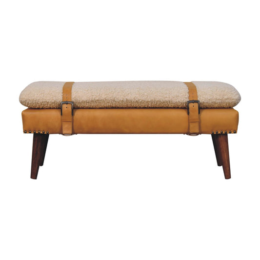 Dallas Vintage Style Buffalo Leather Boucle Bench - Tan