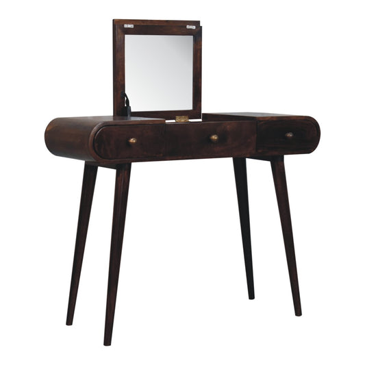 Mid Century Style Dressing Table with Folding Mirror - Walnut