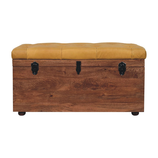 Soho Buffalo Hide Leather Wooden Storage Trunk - Honey Caramel - Almond