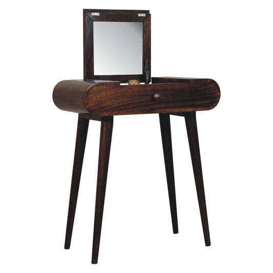 Compact Mid Century Style Dressing Table with Folding Mirror - Walnut