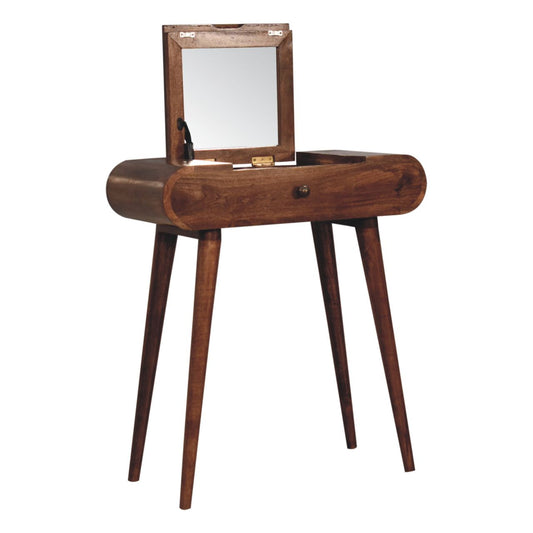 Compact Mid Century Style Dressing Table with Folding Mirror - Hney Caramel