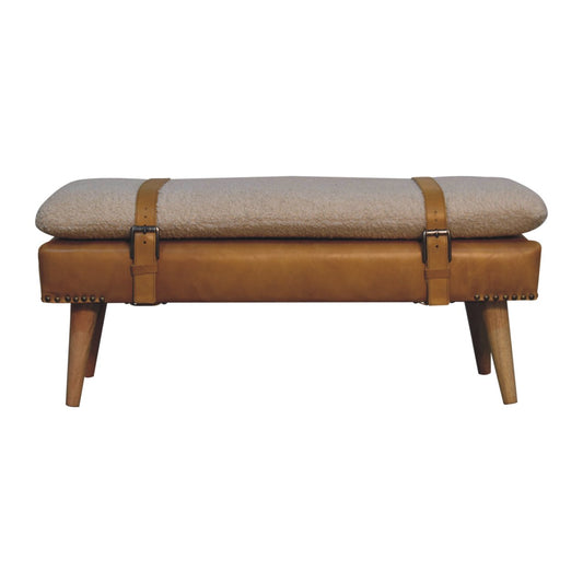 Dallas Vintage Style Buffalo Leather Boucle Bench - Tan