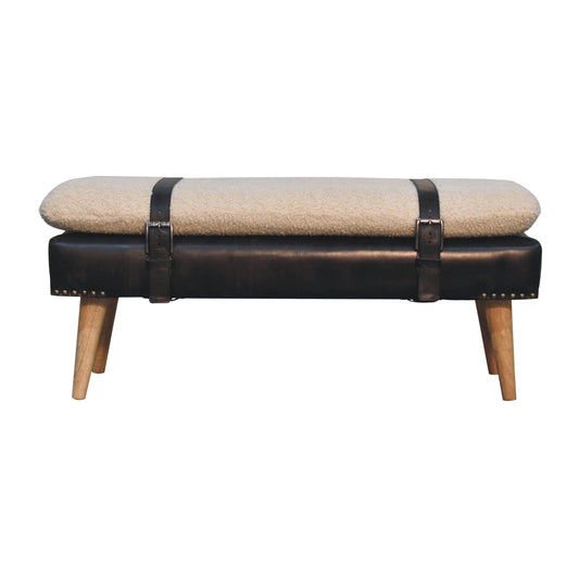 Dallas Vintage Style Buffalo Leather Boucle Bench Seat- Black